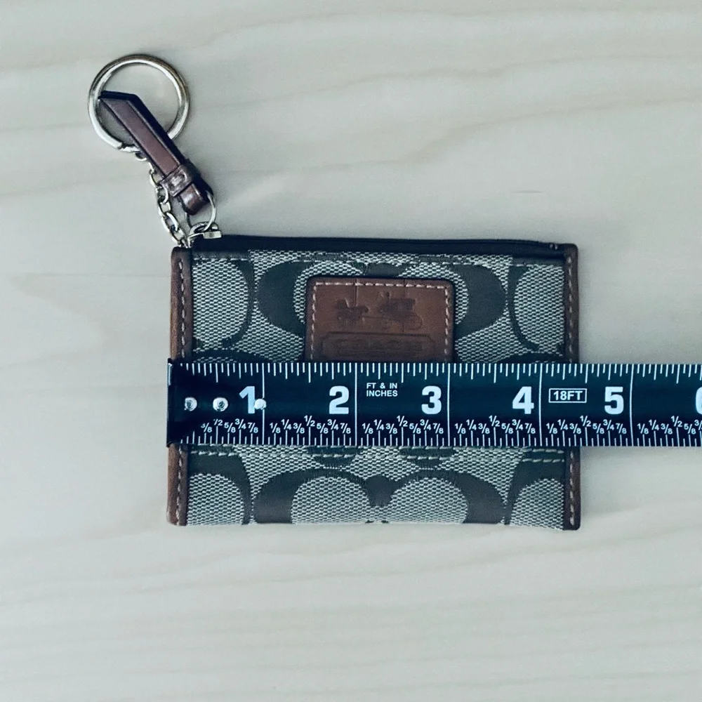 Coach Tan Signature Canvas with Leather Mini Zip Coin Card Case W/ Key Ring - Picture 12 of 12